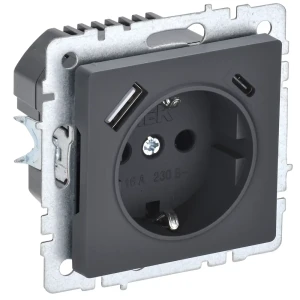 Розетка USB встраиваемая IEK Brite с заземлением, графит 87761577