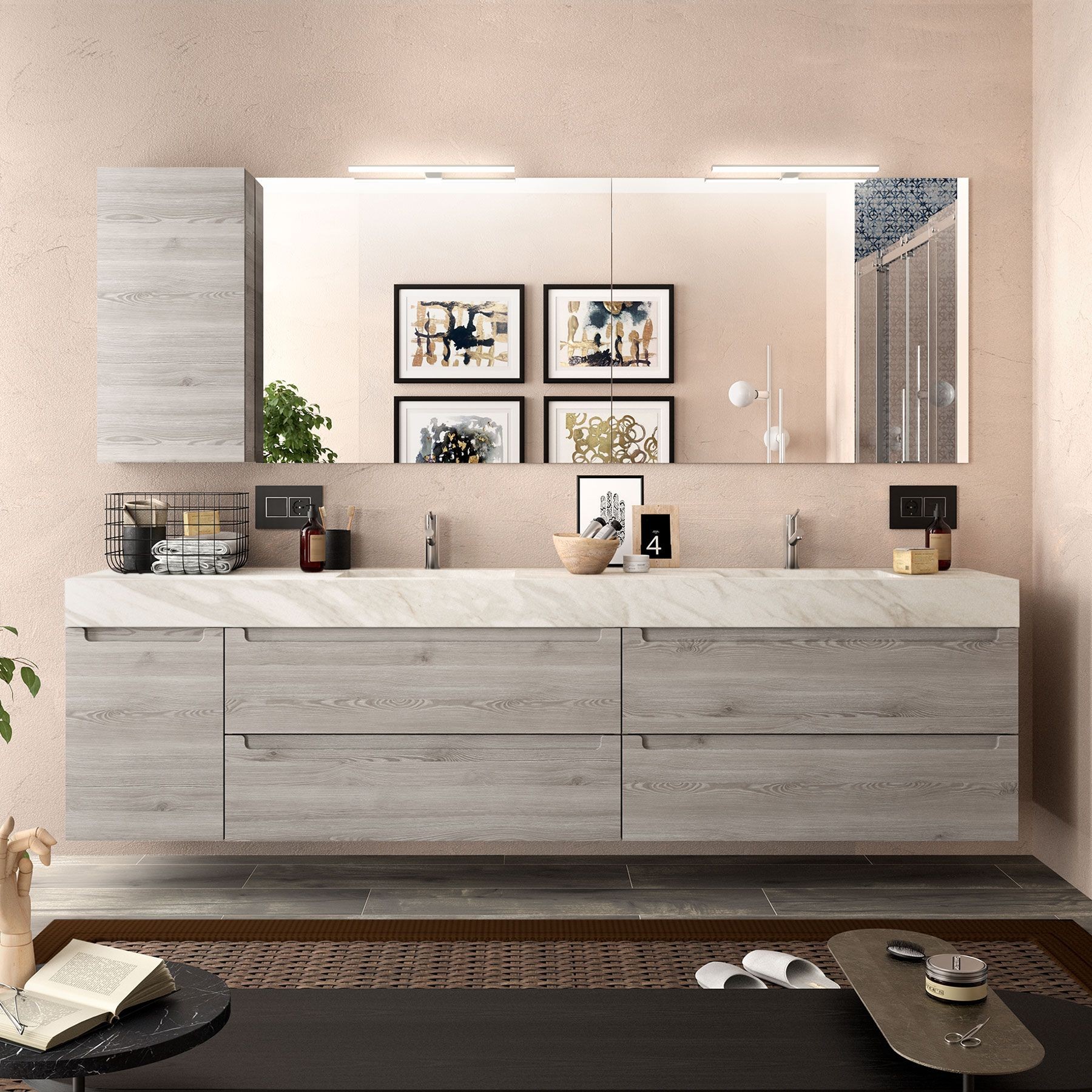 83362 SALGAR Столешница COMPAKT 51 от 1400 до 1600 мм с 2 встроенными мойками БЕЛЫЙ МРАМОР 