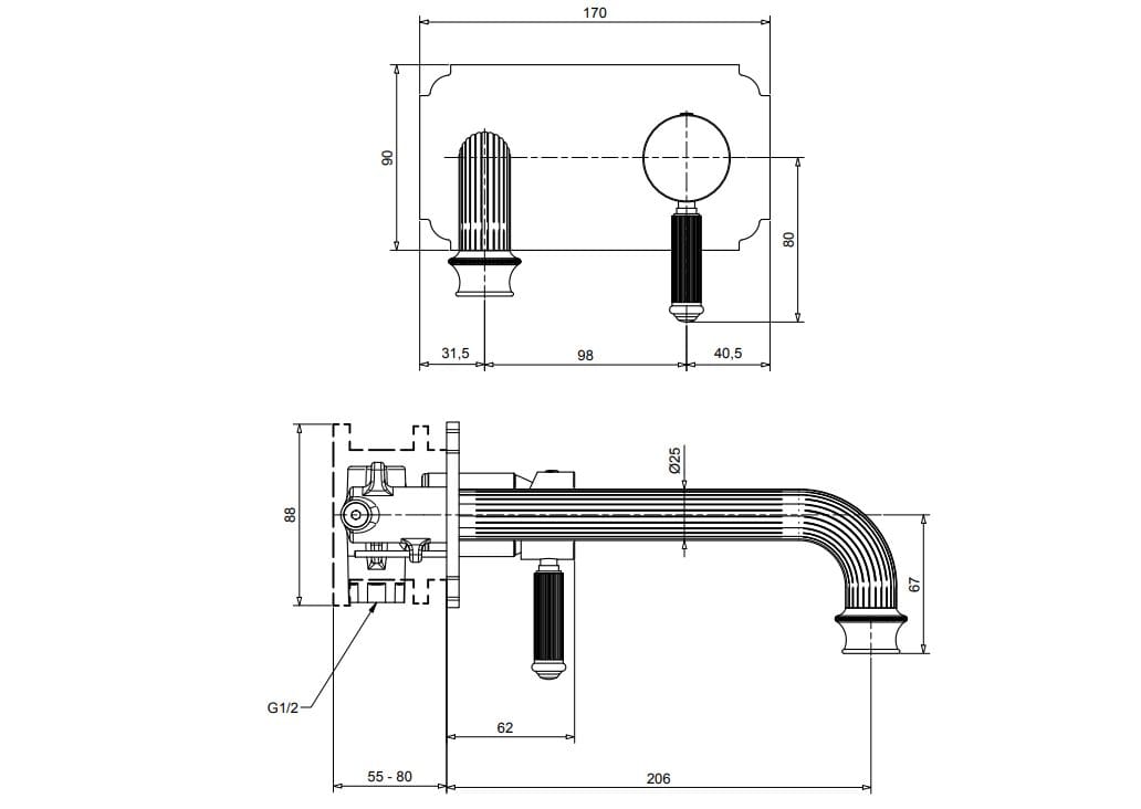 Настенный однорычажный смеситель для раковины с пластиной Gaia Mobili Complements ARCH-00029531 - Вид №2