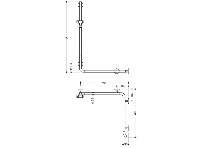 950.35.21S90 Поручень для душа с держателем для душа, нестандартная длина HEWI Greifen  - Вид №1