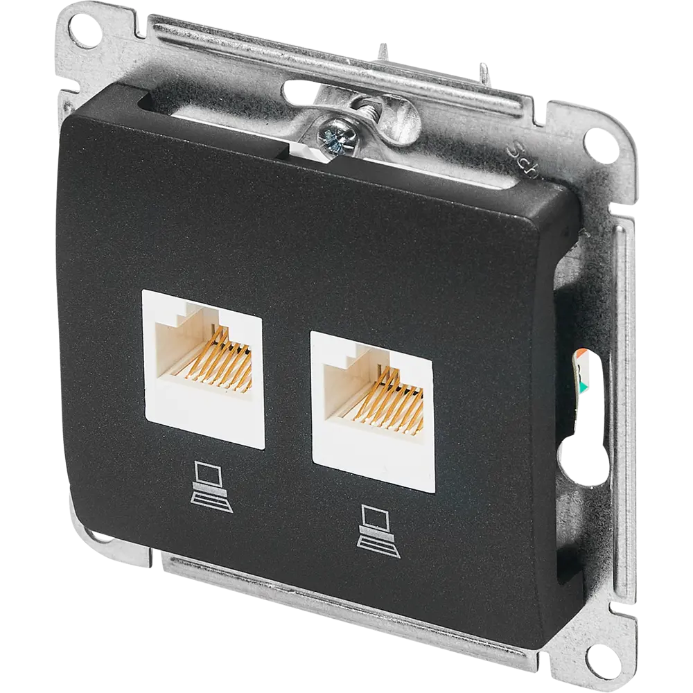 Schneider Electric Glossa — двойная компьютерная розетка RJ45 Cat 5e антрацит 86710201 STLM-0070814 - Вид №1