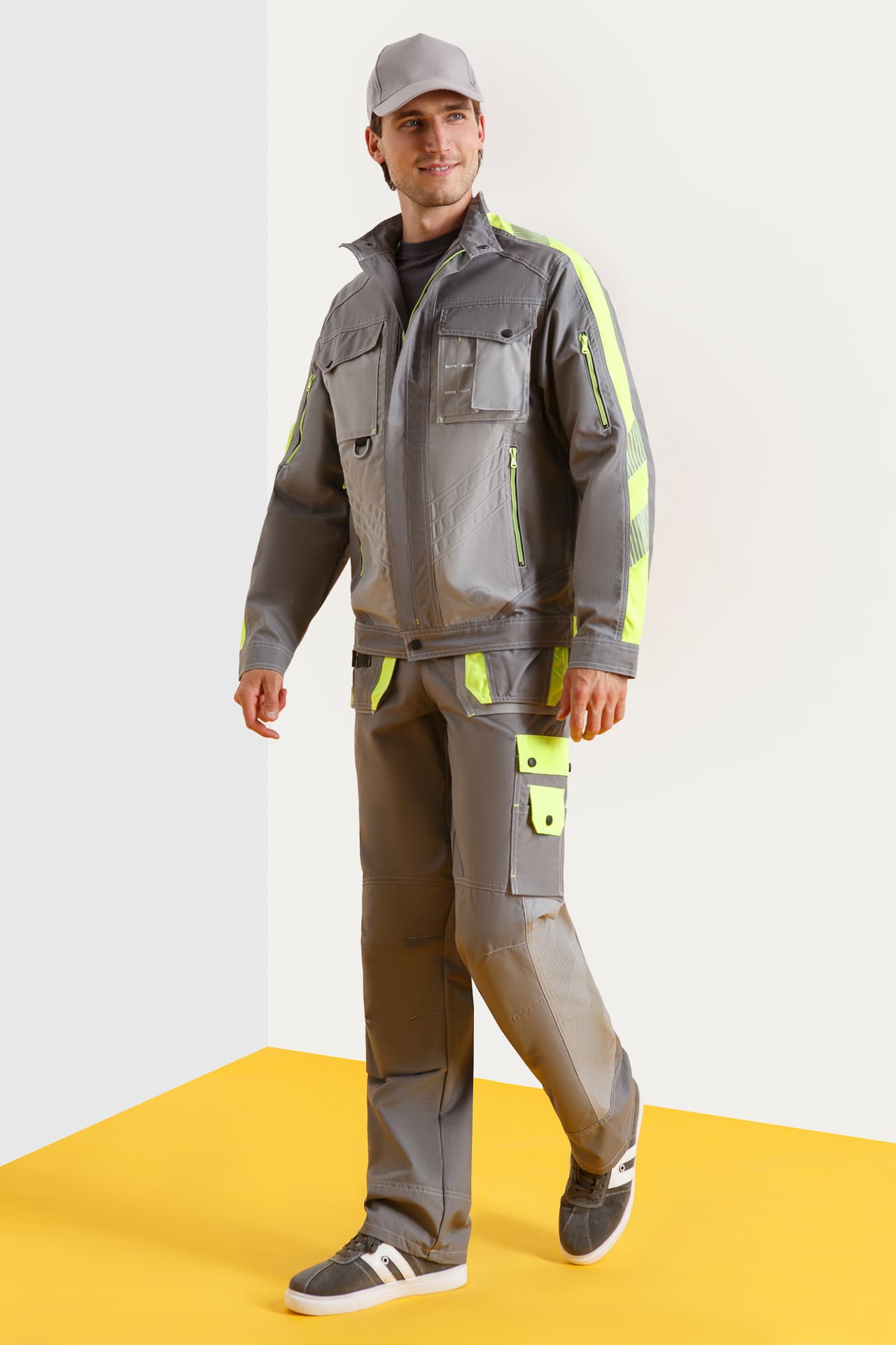 68817 Костюм "Прогресс" темно-серый светло-серый с лимонным  Летняя спецодежда  размер 52-54/170-176  - Вид №7