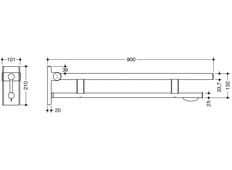 900.50.10940 Двойной шарнирный опорный рельс, конструкция a HEWI Stützen  - Вид №1