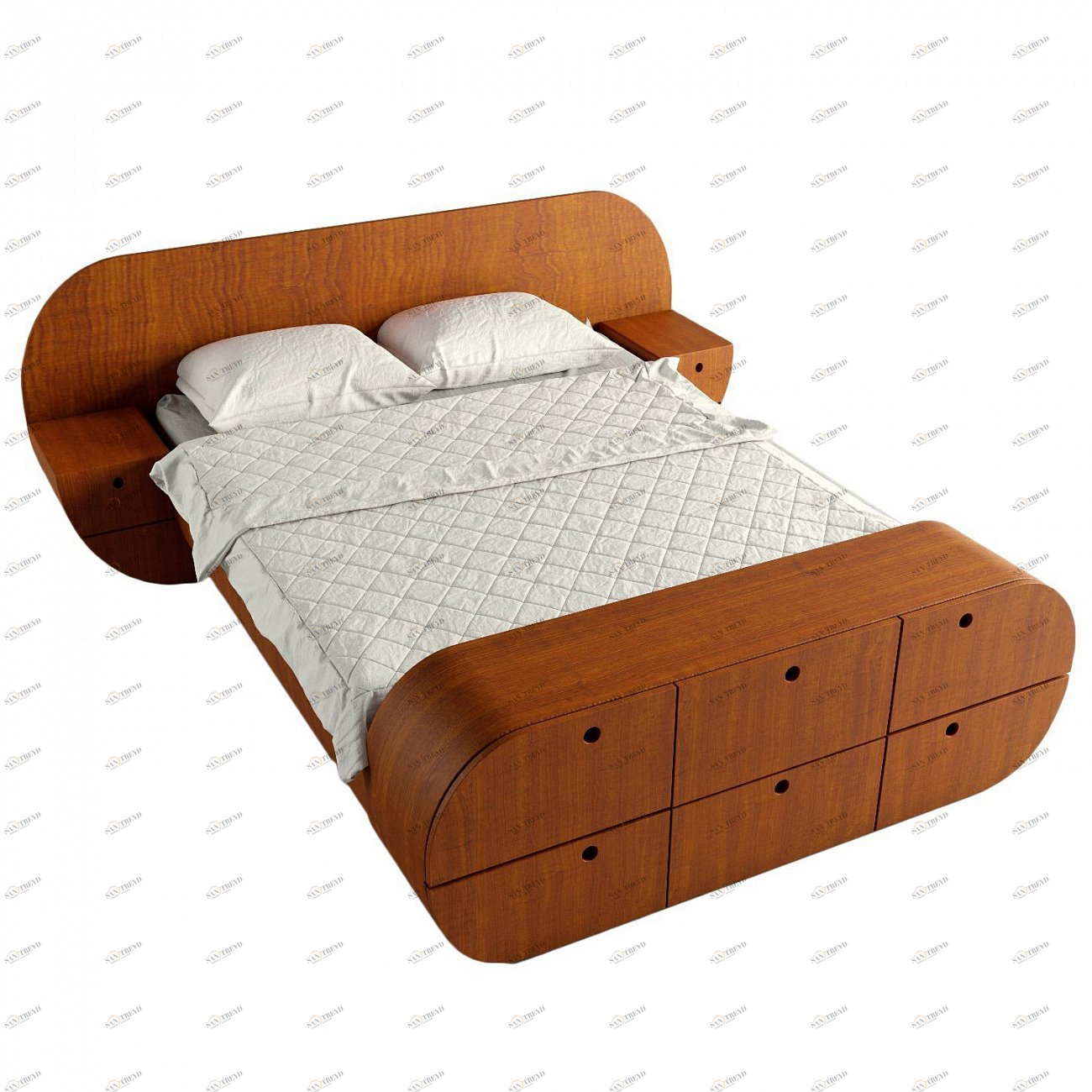 Кровать двуспальная с тумбами и комодом 160х200 бежевая "Цикл" ODINGENIY ЦИКЛ 178342 Коричневый 