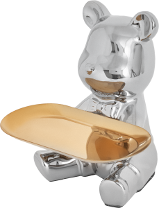 Декоративная подставка Мишка из керамики серебристого цвета 18×20 см 86383345