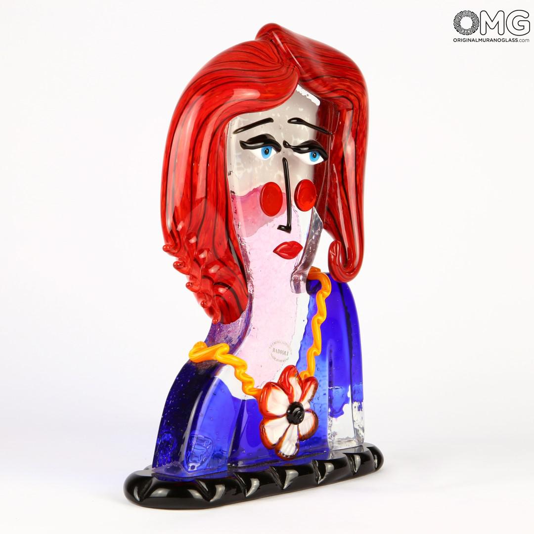 2681 ORIGINALMURANOGLASS Скульптура Голова Рыжей Женщины - Pop Art - Original Murano Glass OMG 22 см PICASSO - Вид №1