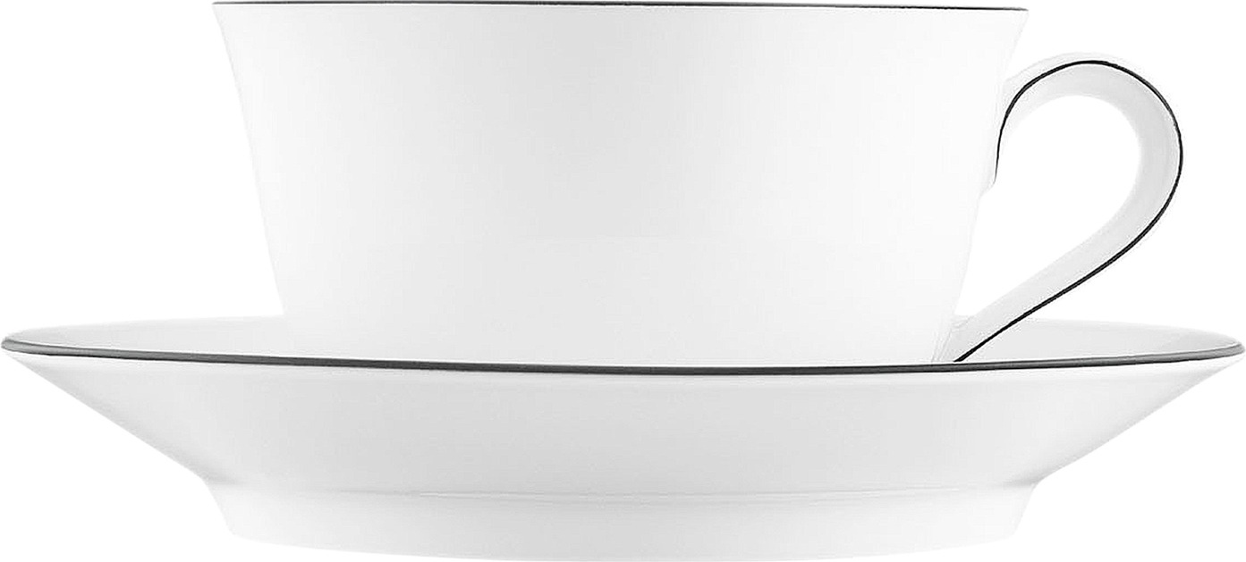 10642835 Furstenberg Чашка для завтрака с блюдцем Furstenberg "Вагенфельд" 500мл (с чёрным кантом) Фарфор 