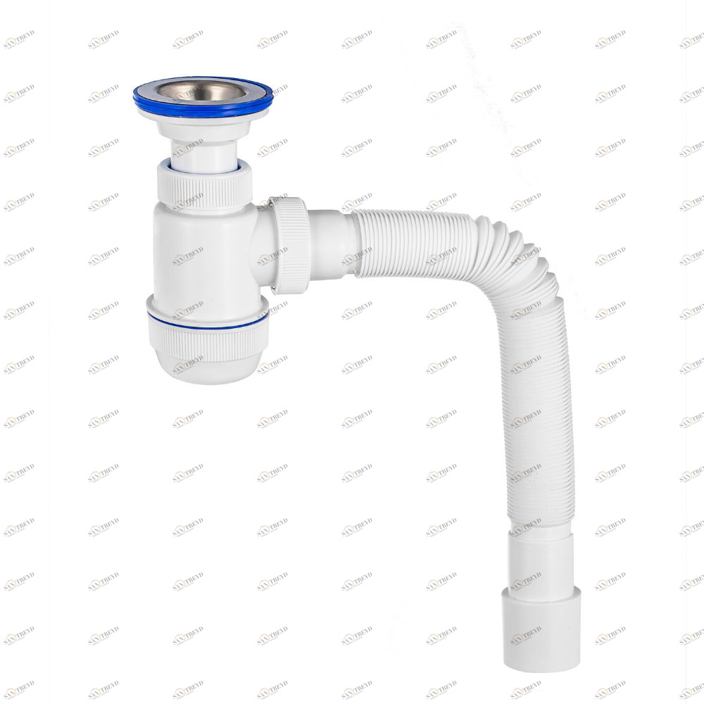 Сифон "МИНИ Элит" (30980676) с литым выпуском, нерж. чашкой д.70мм и гибкой трубой (1 1/2"-д.40/50) 30980676 Santreyd 