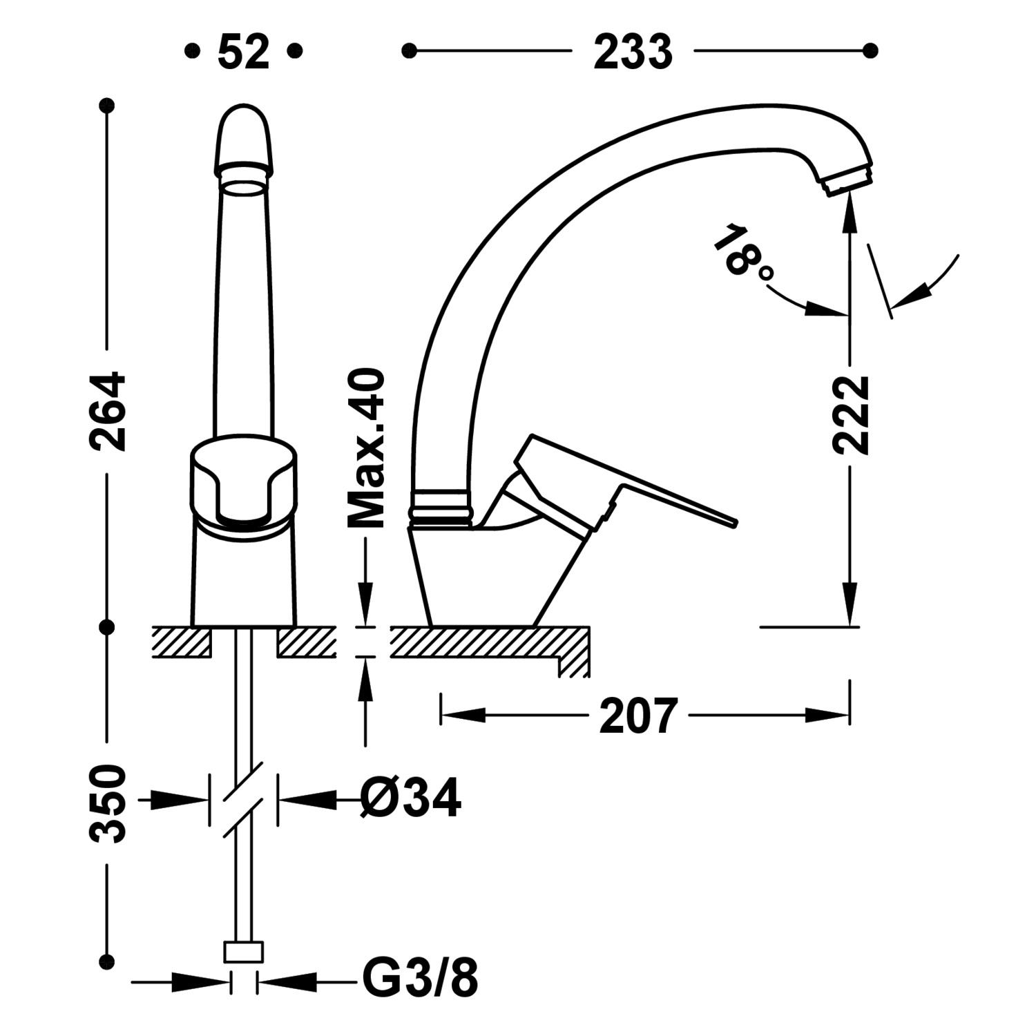 КУХОННЫЙ смеситель с одной ручкой для кухни-21544101 TRES Kitchen - Вид №1