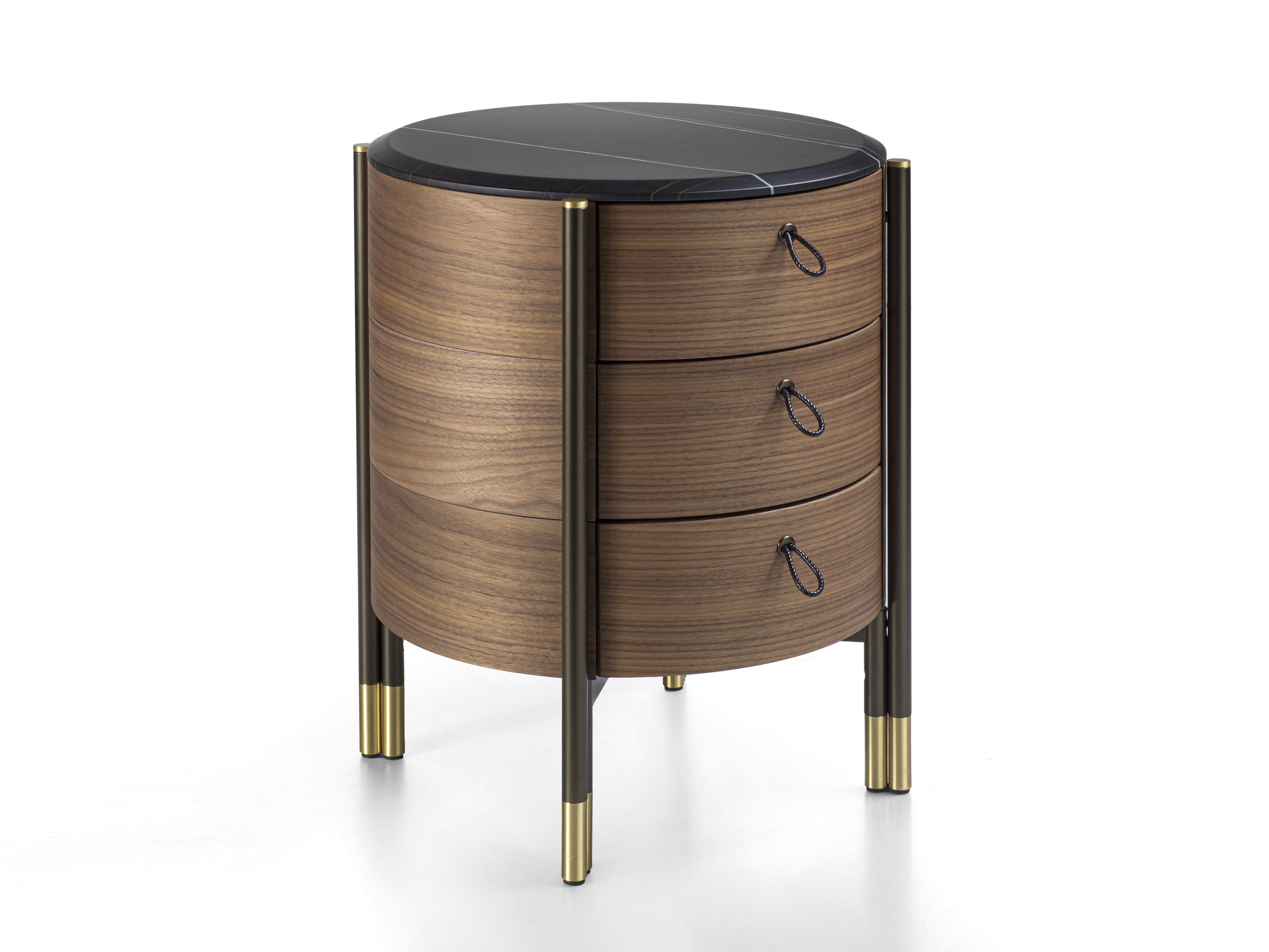 Круглая тумбочка из мрамора и грецкого ореха с ящиками Porada двадцать четыре ARCH-00126122