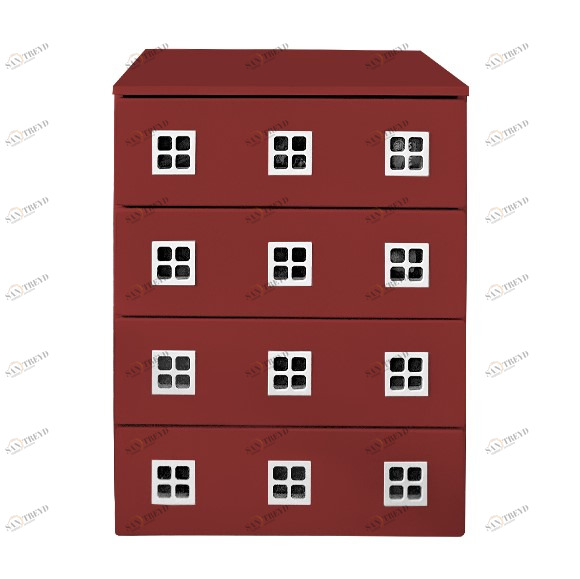 Комод детский малый с 4 ящиками и декором "Амстердам" МАНДАРИН АМСТЕРДАМ 179519 Красный Santreyd 