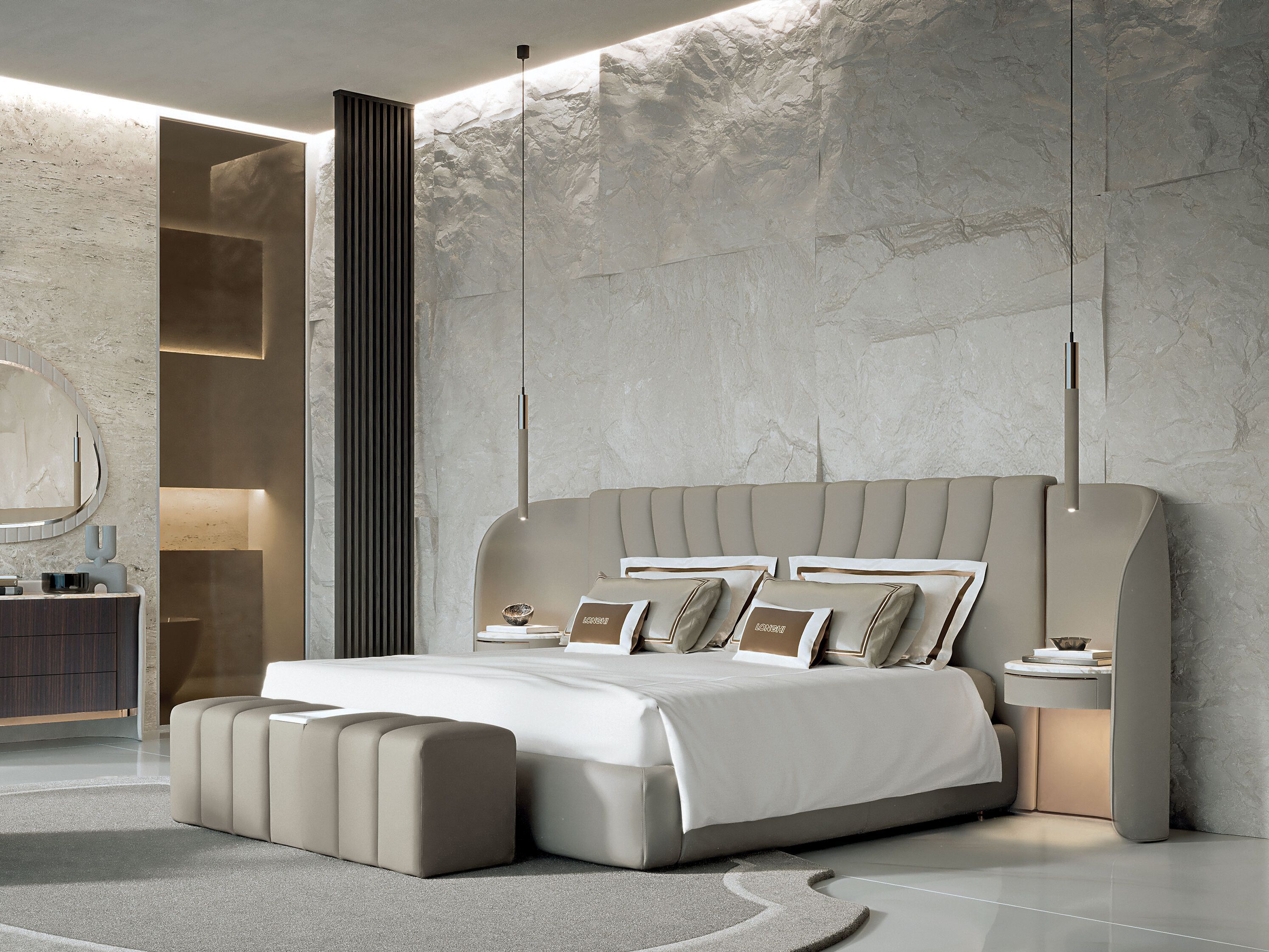 Двуспальная кровать с мягким изголовьем Longhi Blooming ARCH-00102627 - Вид №1