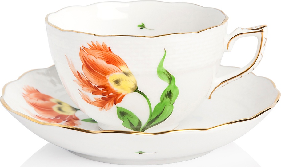 1051650 Herend Чашка чайная с блюдцем 250мл "Китти" (оранжевая) Фарфор 