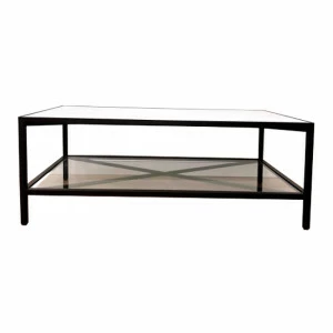 Журнальный столик черный с полкой и мраморным топом 120 см "Монро" FOR MISS  264002 Белый;черный