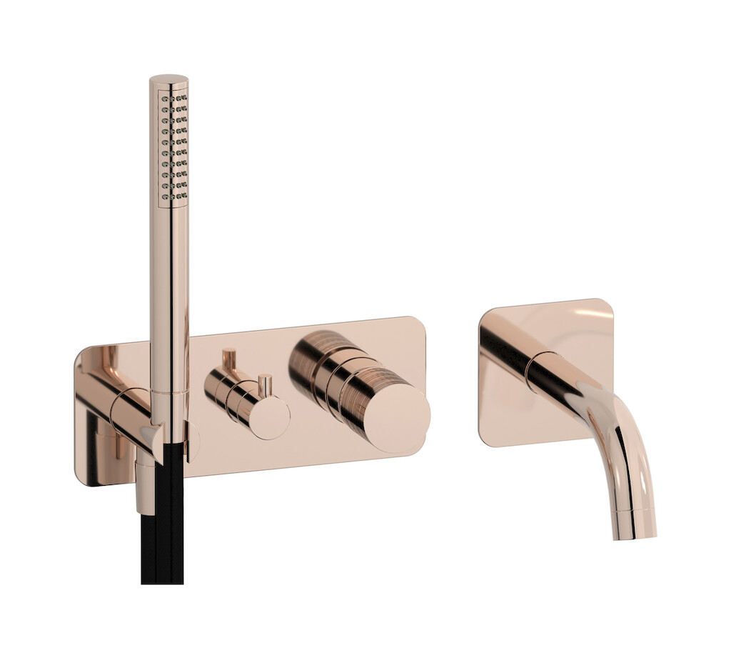 Настенный смеситель для ванной на дивертером и душевым гарнитуром. WE ARE IB vn207np Rose Gold Vinile
