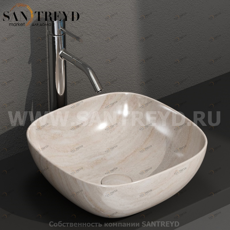 B6Q38SB Накладная раковина на столешницу  квадратная Ceramica Globo T-EDGE