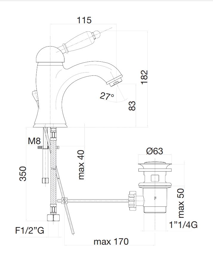 83OO5221 Смеситель для раковины , золото Fiore Imperiale  - Вид №2