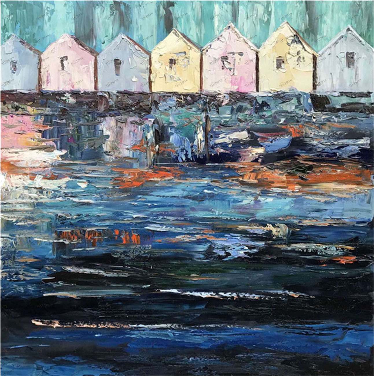 Картина на холсте 100х100 см "Разнообразие Венеции" EVENHOME КАРТИНЫ МАСЛОМ 130001 Зеленый;синий;разноцветный 