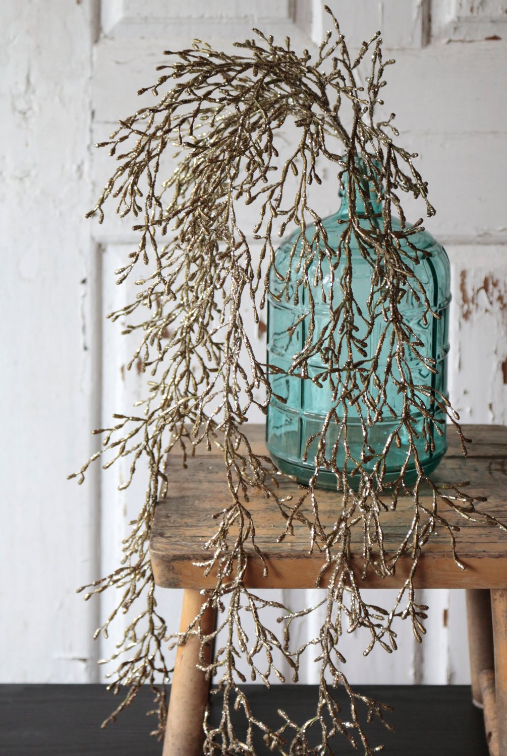 1706 331 a3 Вешалка для кактусов из искусственной омелы с глиттером, 93 см, золото H-andreas  - Вид №5