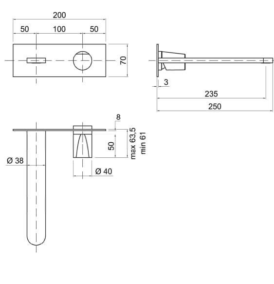 Настенный однорычажный смеситель для раковины с пластиной Antoniolupi Indigo ARCH-00087916 - Вид №3