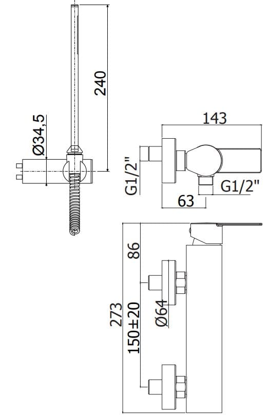 Открытый смеситель для душа с ручным душем RUBINETTERIA PAFFONI Tango ARCH-00031483 - Вид №2