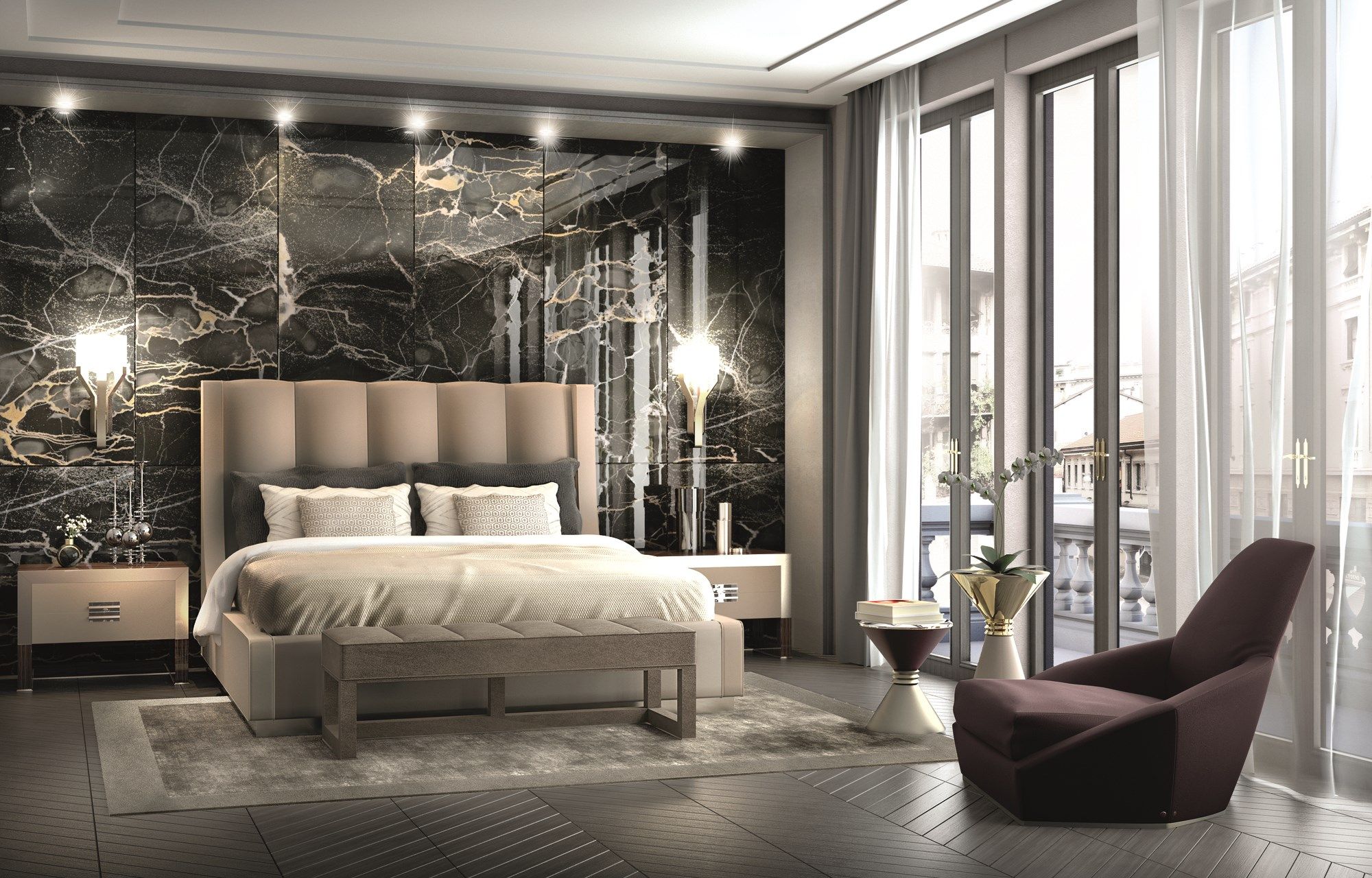 Кожаная двуспальная кровать с мягким изголовьем Longhi Loveluxe ARCH-00118466