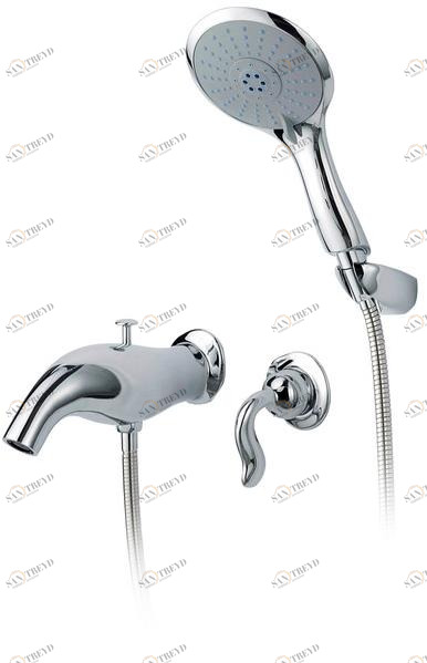 JUSTIME Настенный однорычажный смеситель для ванны из хромированной латуни с ручным душем Ether 6781-x4-81cp