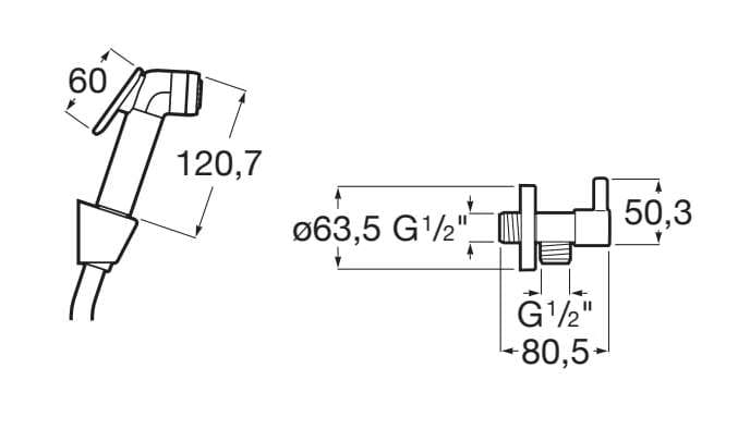 Настенный смеситель для биде с подачей шланга с ручным душем Roca BE FRESH 5B9M30C00 ARCH-00125456 - Вид №2