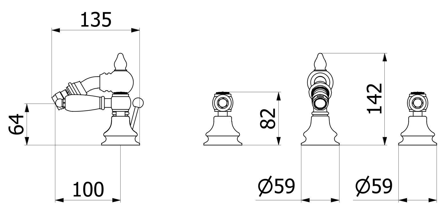 Смеситель для биде с 3 отверстиями для пола с автоматическим сливом IB Hermes + Hermes Elle ARCH-00036236 - Вид №8