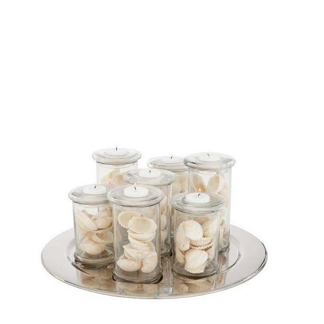 Поднос металлический с 7 подсвечниками D 39 см серебряный Parker Small от Eichholtz EICHHOLTZ EICHHOLTZ 060359 Прозрачный  - Вид №1