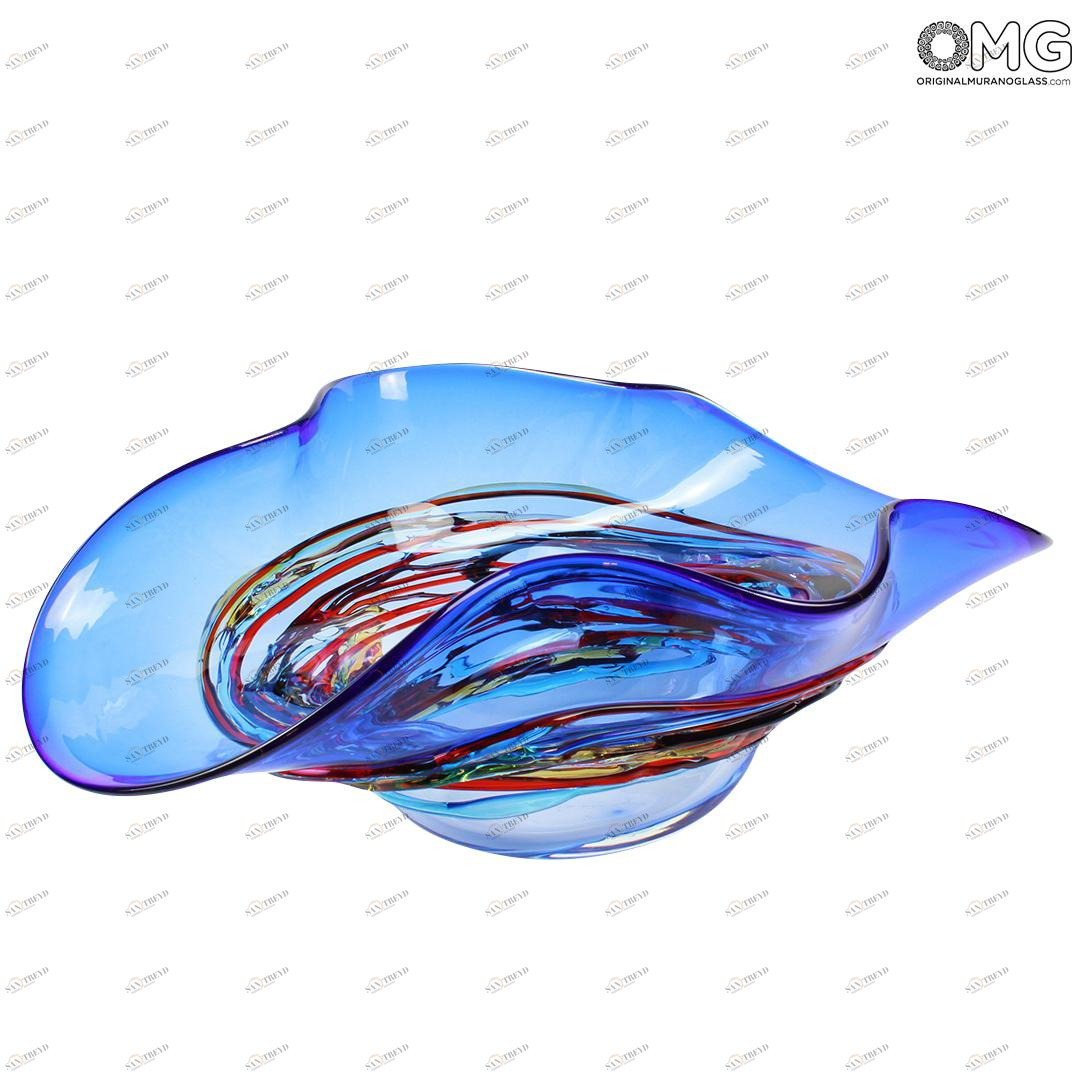 582 ORIGINALMURANOGLASS Декоративная чаша Сомбреро - синяя - муранское стекло OMG 40 см 