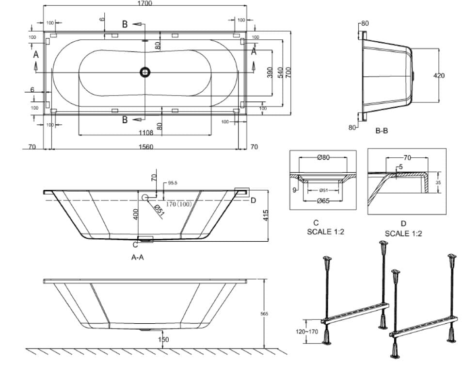 Прямоугольная ванна CROSSWATER VERGE ARCH-00004798 - Вид №1