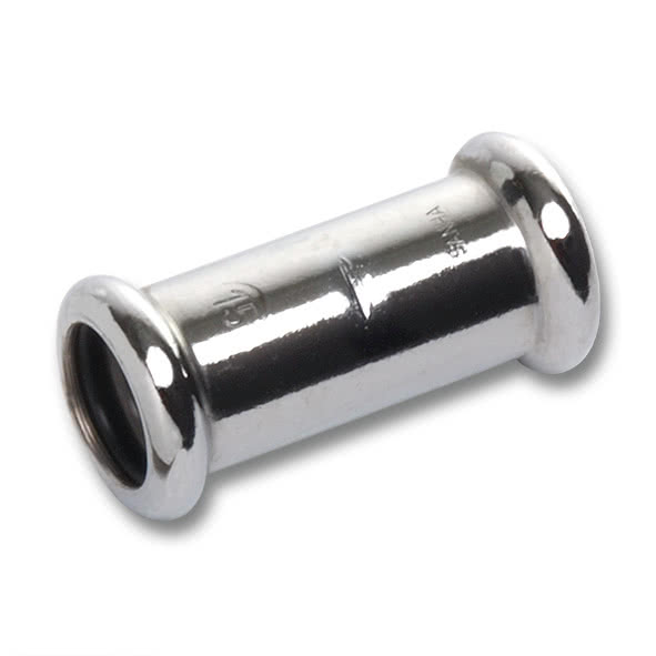 11627028 SANHA 16270 пресс-фитинг, медь, муфта ВПр-ВПр, хром. 28 мм  - Вид №1