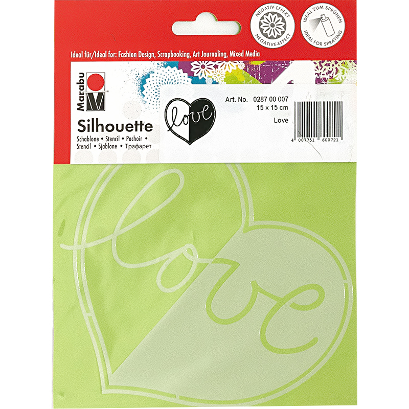 28700007 Трафарет-силуэт 15 x 15 см сердце Love Marabu 