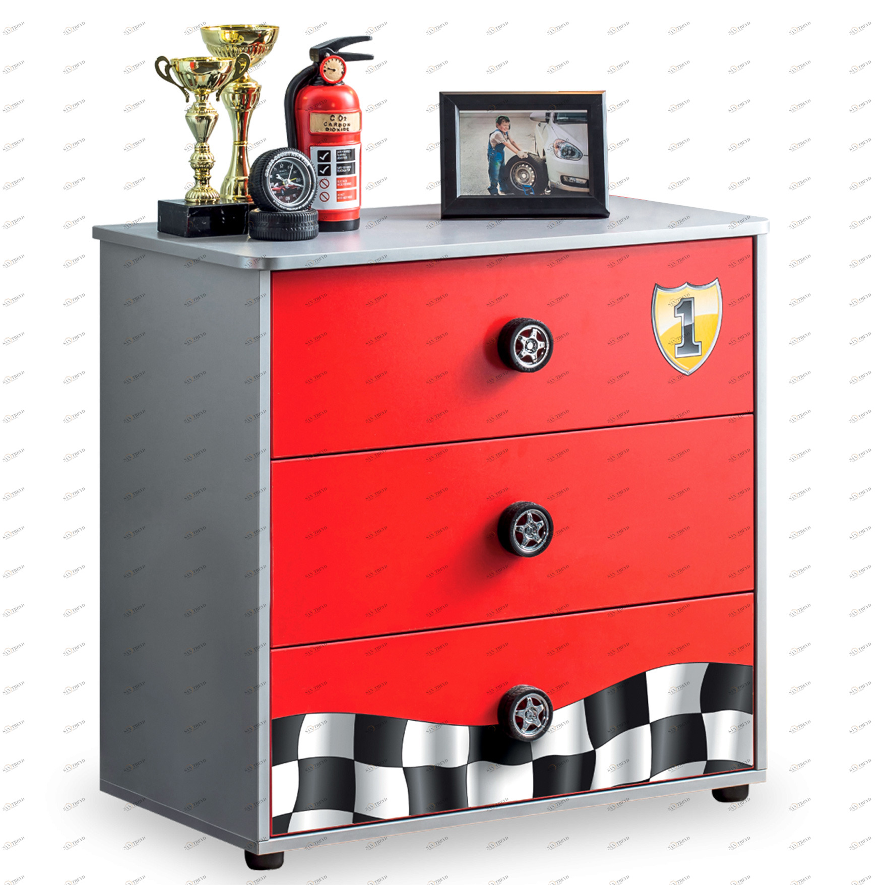 Комод с 3 ящиками детский красный Race Сup CILEK RACE CUP 00-3832251 Красный;серый Santreyd 