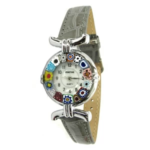 1895 ORIGINALMURANOGLASS Наручные часы Миллефиори - Тёмно-серый ремешок - муранское стекло 21 см