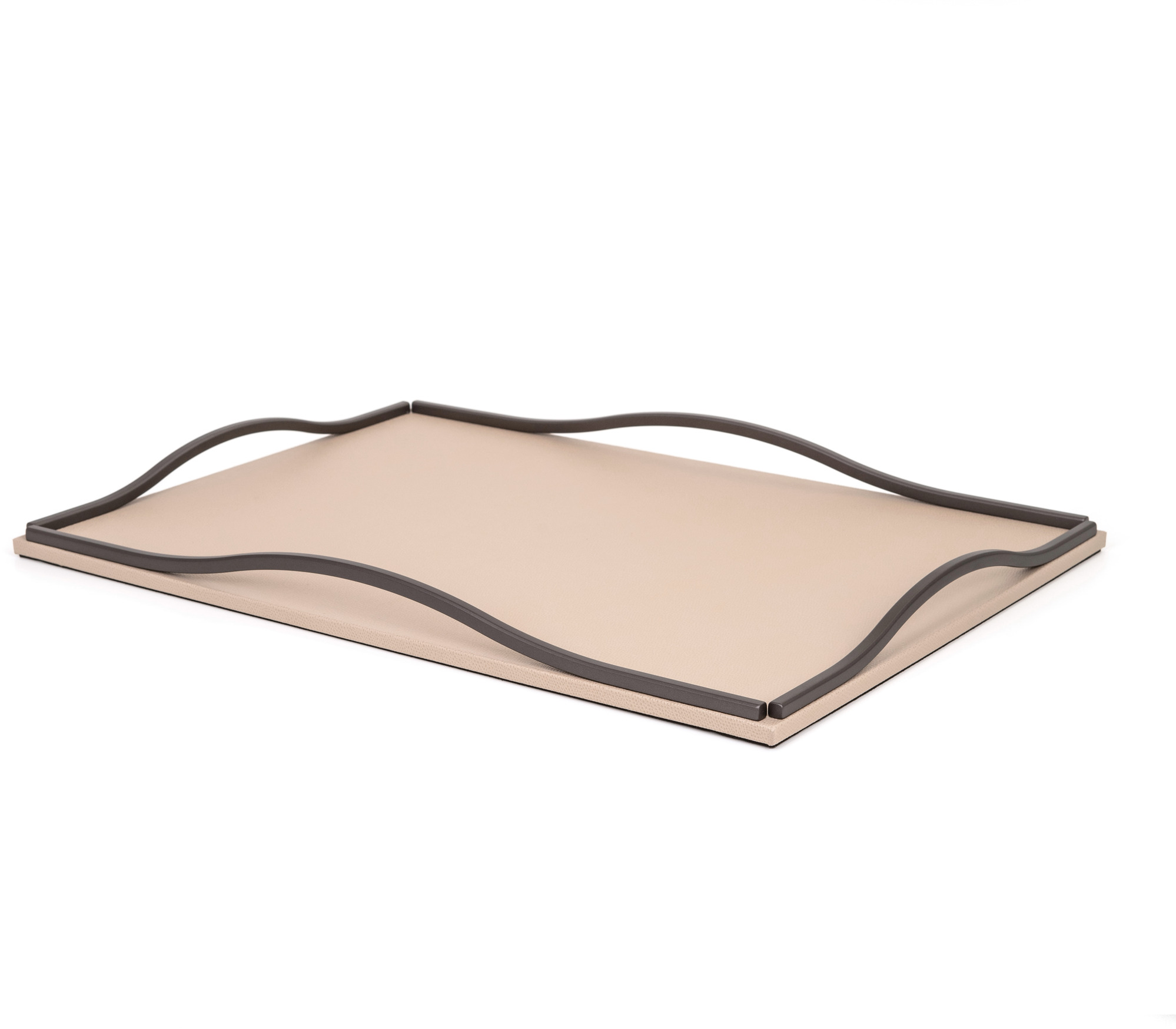 Поднос Wave - 21X21 см / металлическая отделка_вороненная латунь / зерненая кожа_кремовый