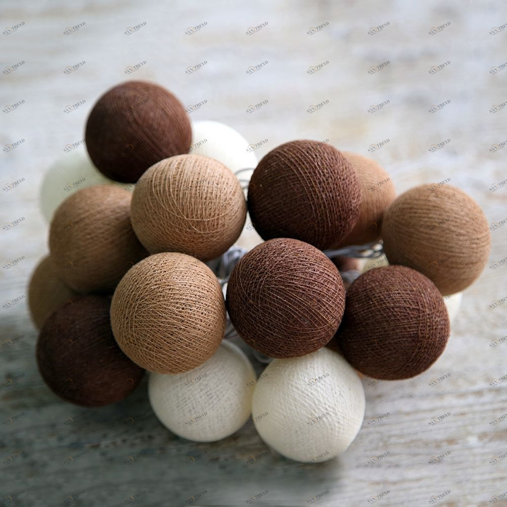 Гирлянда из хлопковых шариков от батареек на 20 лампочек кофейная Lares&Penates 1813GB