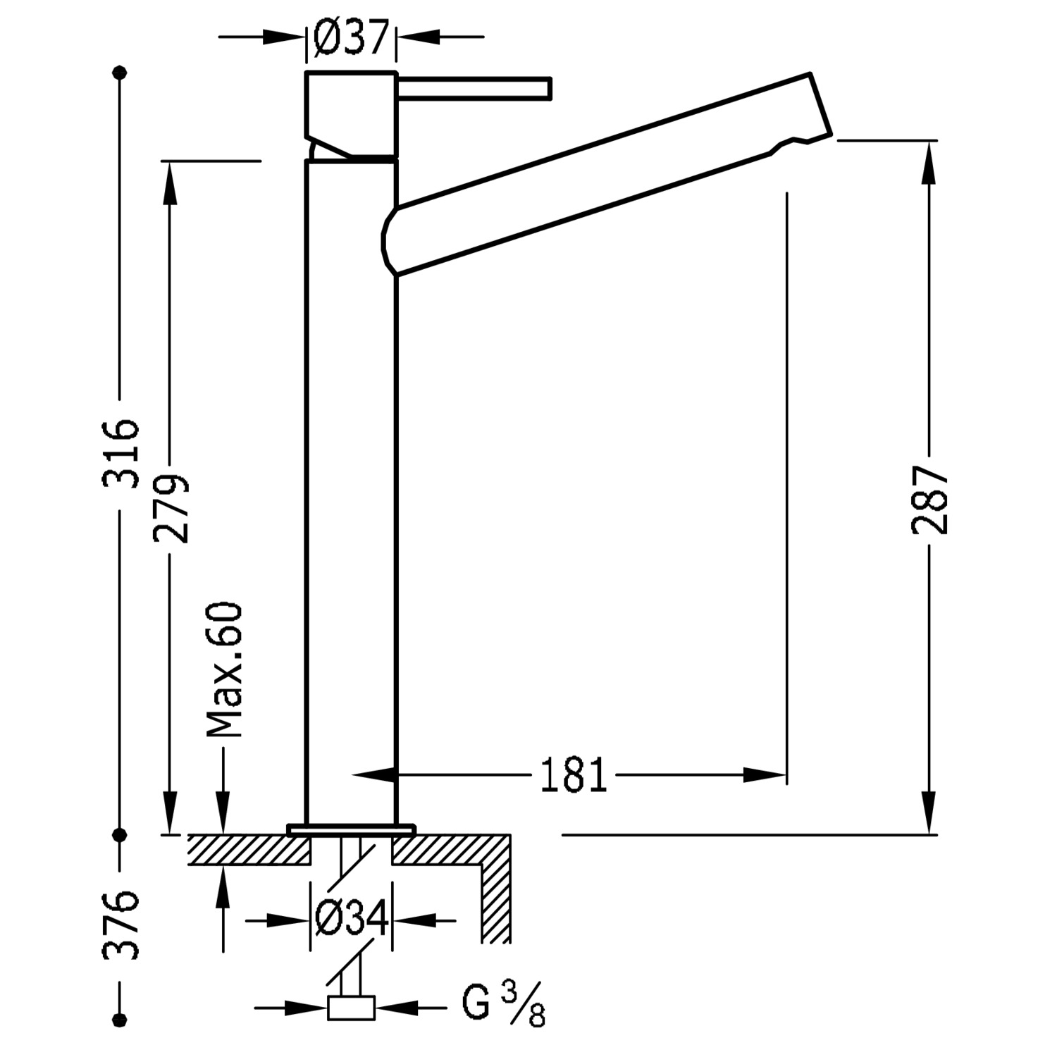Смеситель для умывальника MAX XXL с одной ручкой-06220701 TRES  - Вид №1