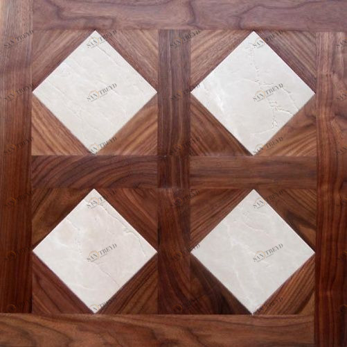 Модульный паркет Da Vinci Модульный паркет с камнем Саттон-валенс Скоблёный С Белым Травертином Орех американский Любая на выбор (Гладкая) 500х500 мм 26006000209