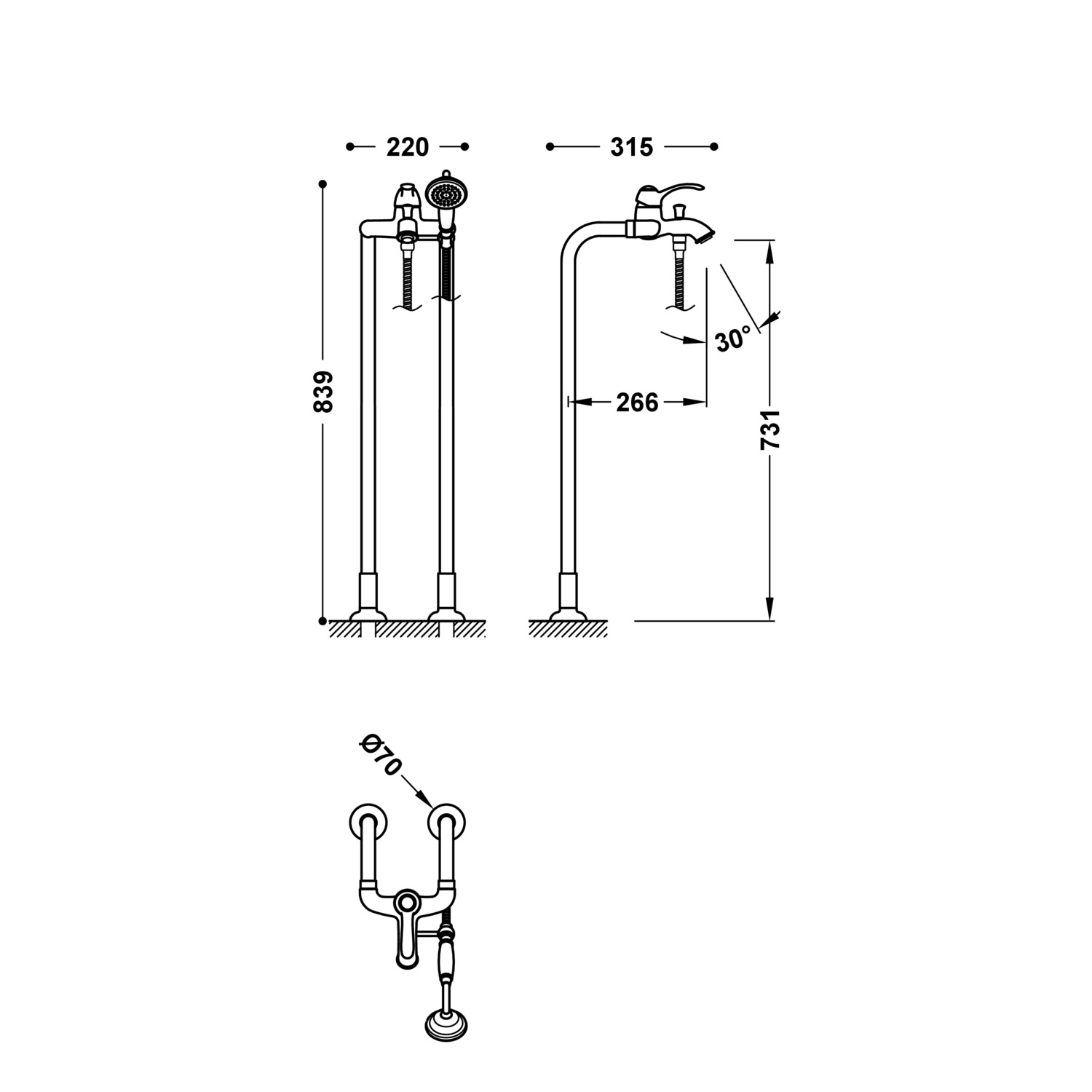 Напольный смеситель для ванны TRES CLASIC-24219402LM TRES  - Вид №1