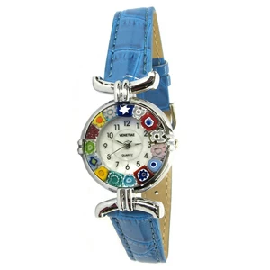 1888 ORIGINALMURANOGLASS Наручные часы Миллефиори - Голубой ремешок - муранское стекло 21 см