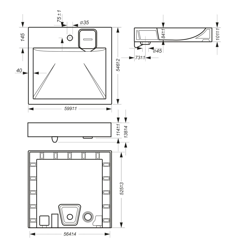 SANITA LUXE Space 55 — прямоугольная фарфоровая раковина для ванной 89127798 Spase STLM-1350283 - Вид №4