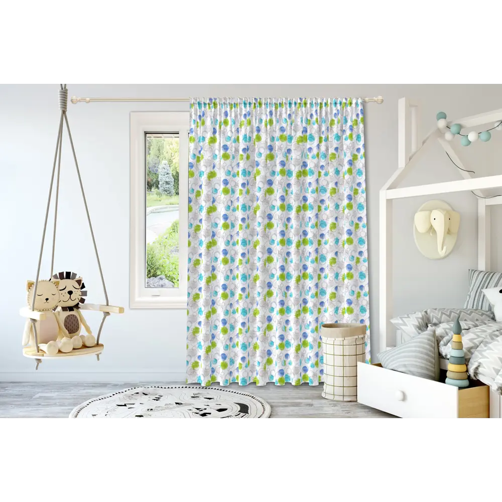 Ткань 1 м/п Круги велюр 300 см цвет сине-салатовый GARDEN STLM-2024374 - Вид №4