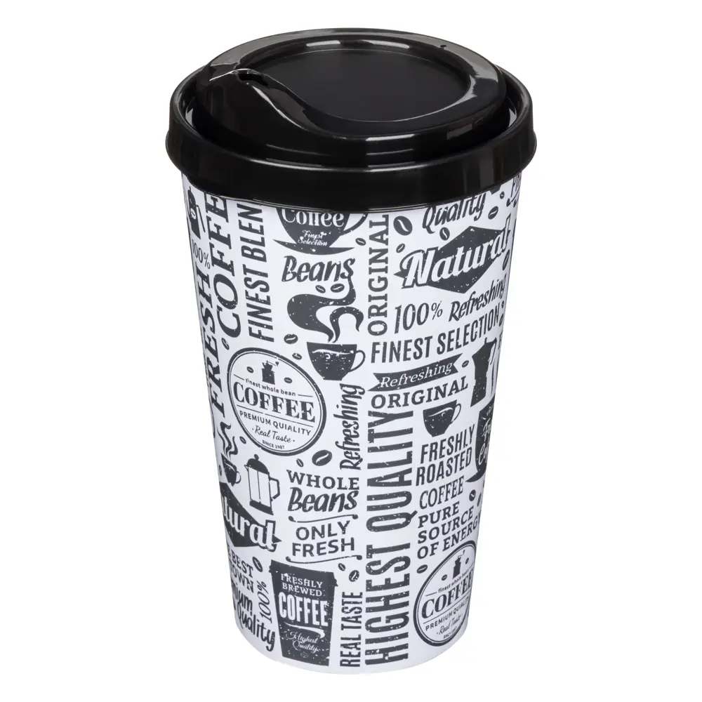 Стакан с крышкой Delinia с декором 550 мл пластик цвет черно-белый STLM-2038234 - Вид №2