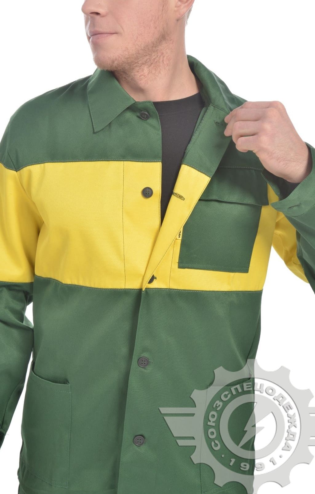 69966 Костюм "Ударник" темно-зеленый-желтый с СВП  Летняя спецодежда  размер 60-62/170-176  - Вид №8