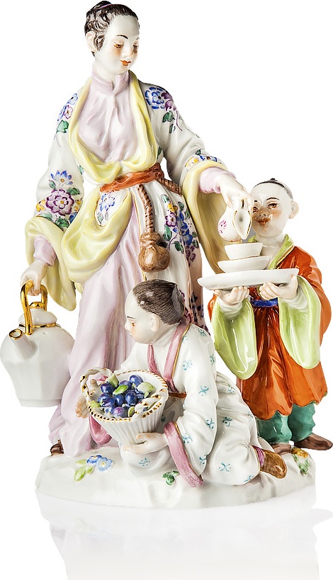 10616803 Meissen Фигурка 15см "Японка с двумя детьми" Фарфор 
