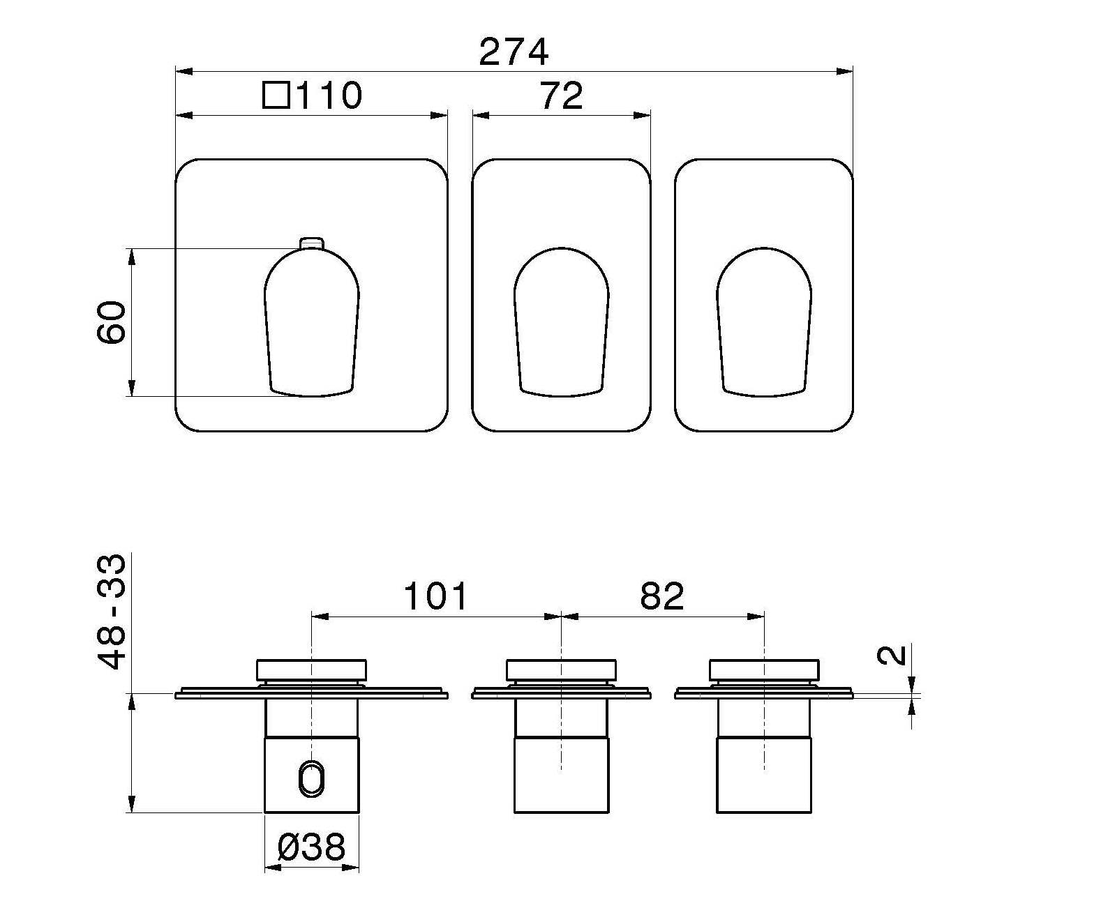 Смеситель для душа с 3 отверстиями и отдельными розетками Newform многофункциональные термостаты 2 выхода ARCH-00123953 - Вид №3