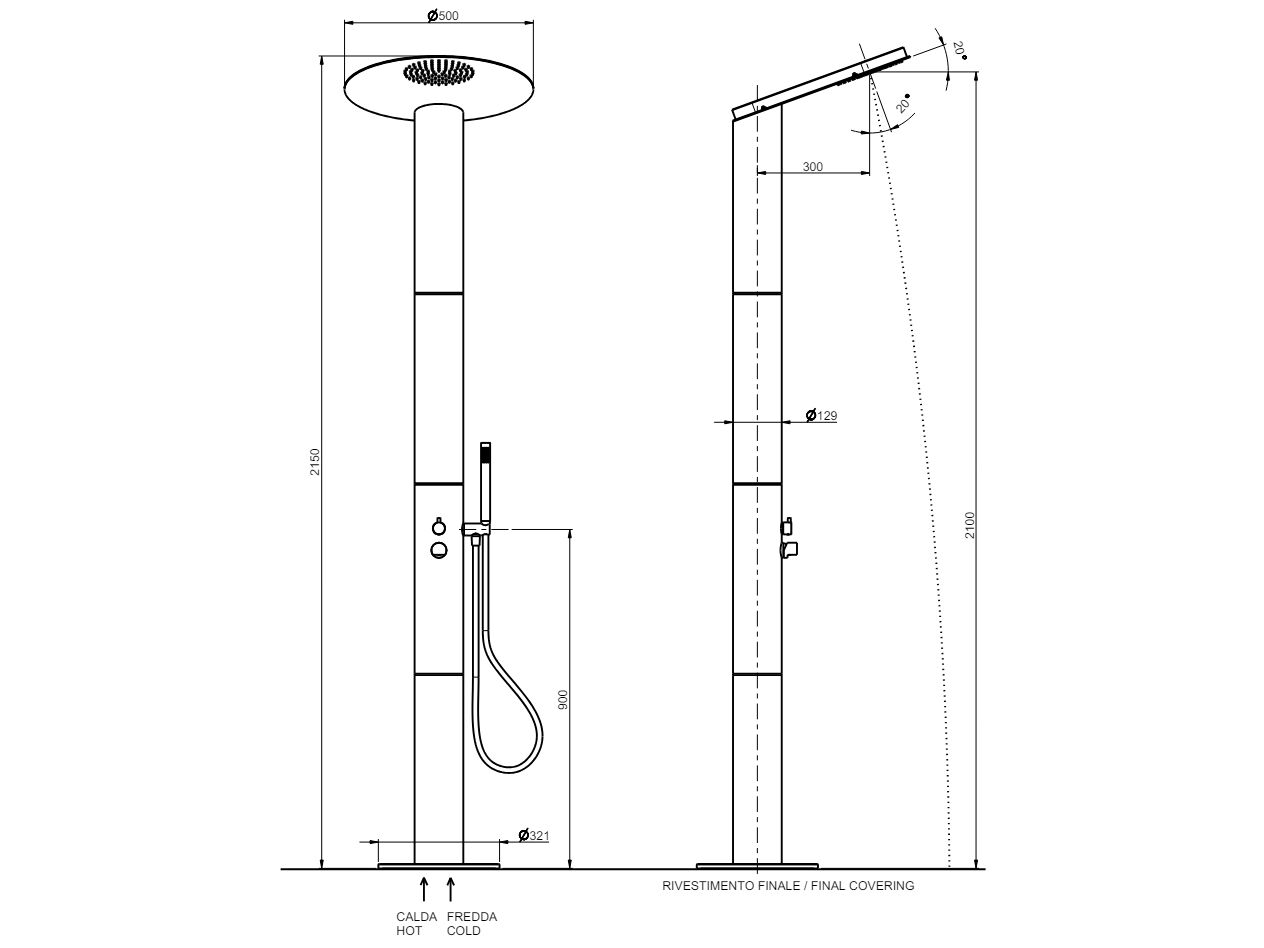 Открытый душ из нержавеющей стали с ручным душем Rubinetterie Frattini Borgia ARCH-00038961 - Вид №2