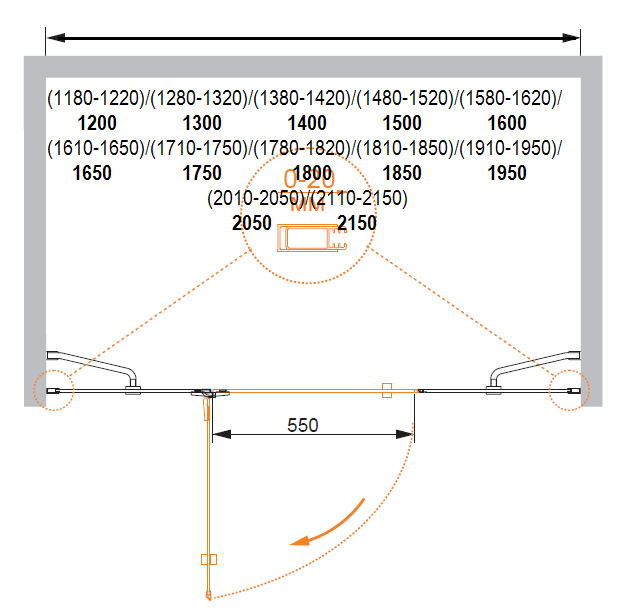 Душевая дверь в нишу CEZARES BERGAMO-W-B-13-40+60/60-C-Cr-L - Вид №1